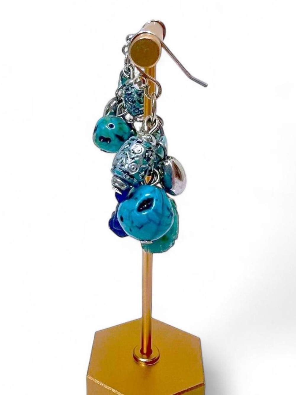 Chico's Blue & Green Beaded Earrings with Silver Accents